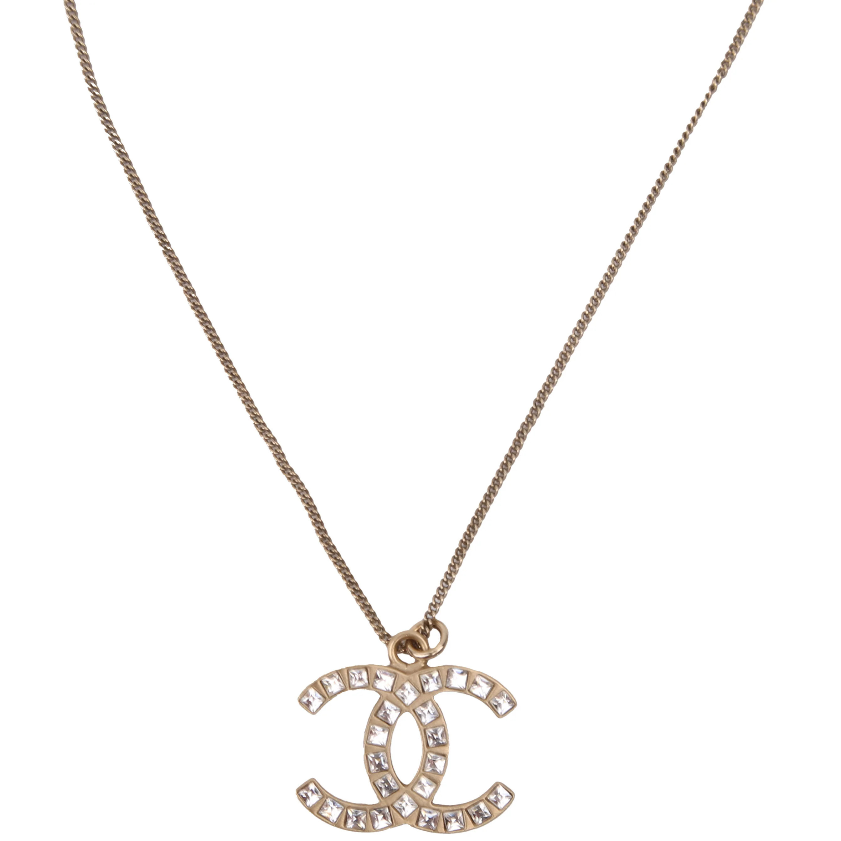 CC Pearl/Crystal Large Pendant Necklace Gold | Keeks Designer Handbags