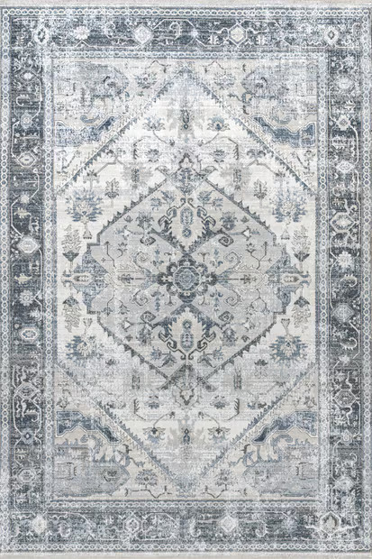 Light Gray Larkspur Fringed Washable 8' x 10' Area Rug | Rugs USA