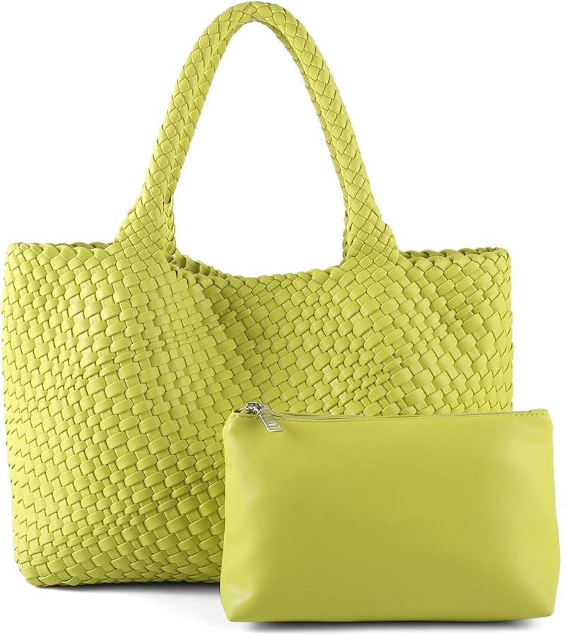 Woven Tote Bag for Women Vegan Leather Large Capacity Travel Handbag and Purse Foldable Retro Han... | Amazon (US)