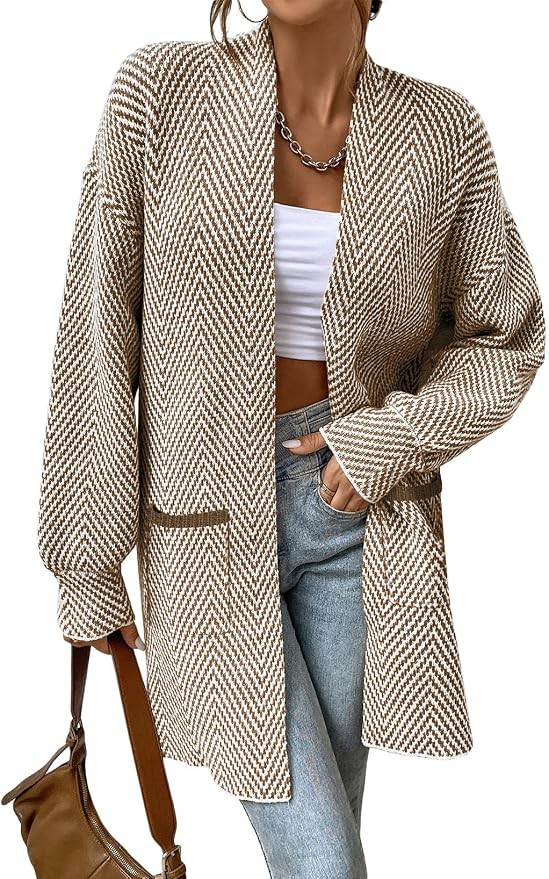 Sidefeel Women's Open Front Chevron Cardigan Sweaters | Amazon (US)