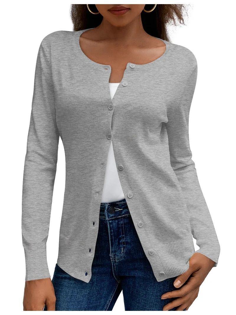 a.Jesdani Womens Cardigans Lightweight Soft Knit Crewneck Cardigan Sweater S-2XL | Walmart (US)