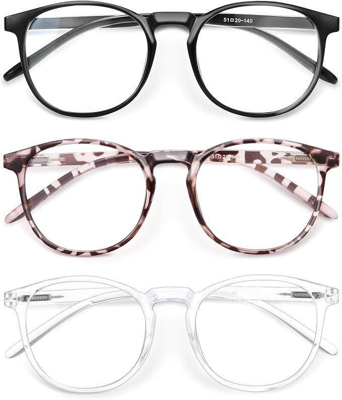 Chic & Comfy Blue Light Glasses for Women - 3-Pack Round Frames, Screen-Ready Style with UV Prote... | Amazon (US)