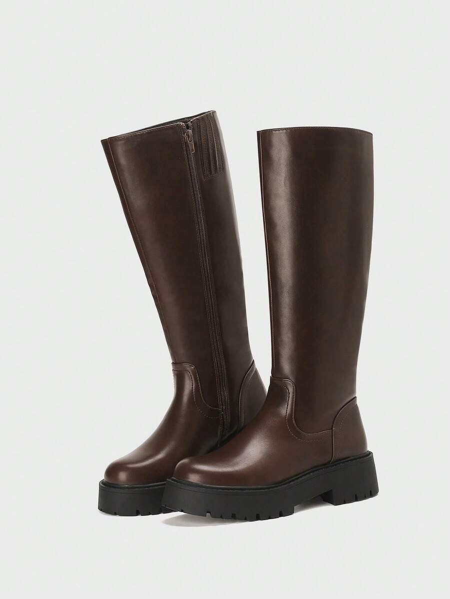 Knee High Boots Women,Platform Riding Boots,Thick Sole Knee High Boots With Zipper In Black,White... | SHEIN