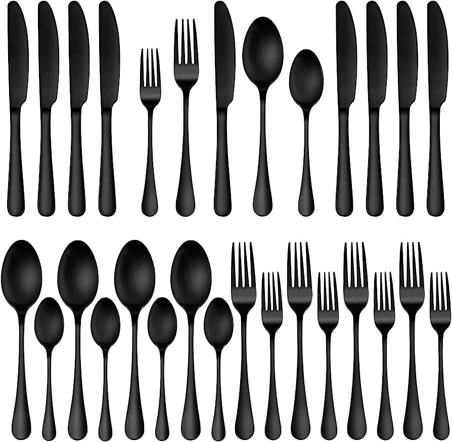 20 Piece Matte Black Silverware Set,Stainless Steel Flatware Cutlery Set Service for 4,Kitchen Ta... | Amazon (US)