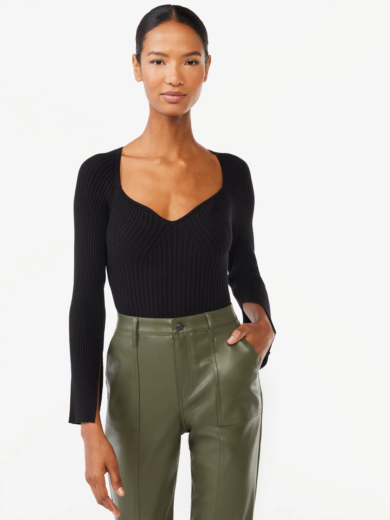 Scoop Women's Ribbed Bodysuit with Long Sleeves - Walmart.com | Walmart (US)