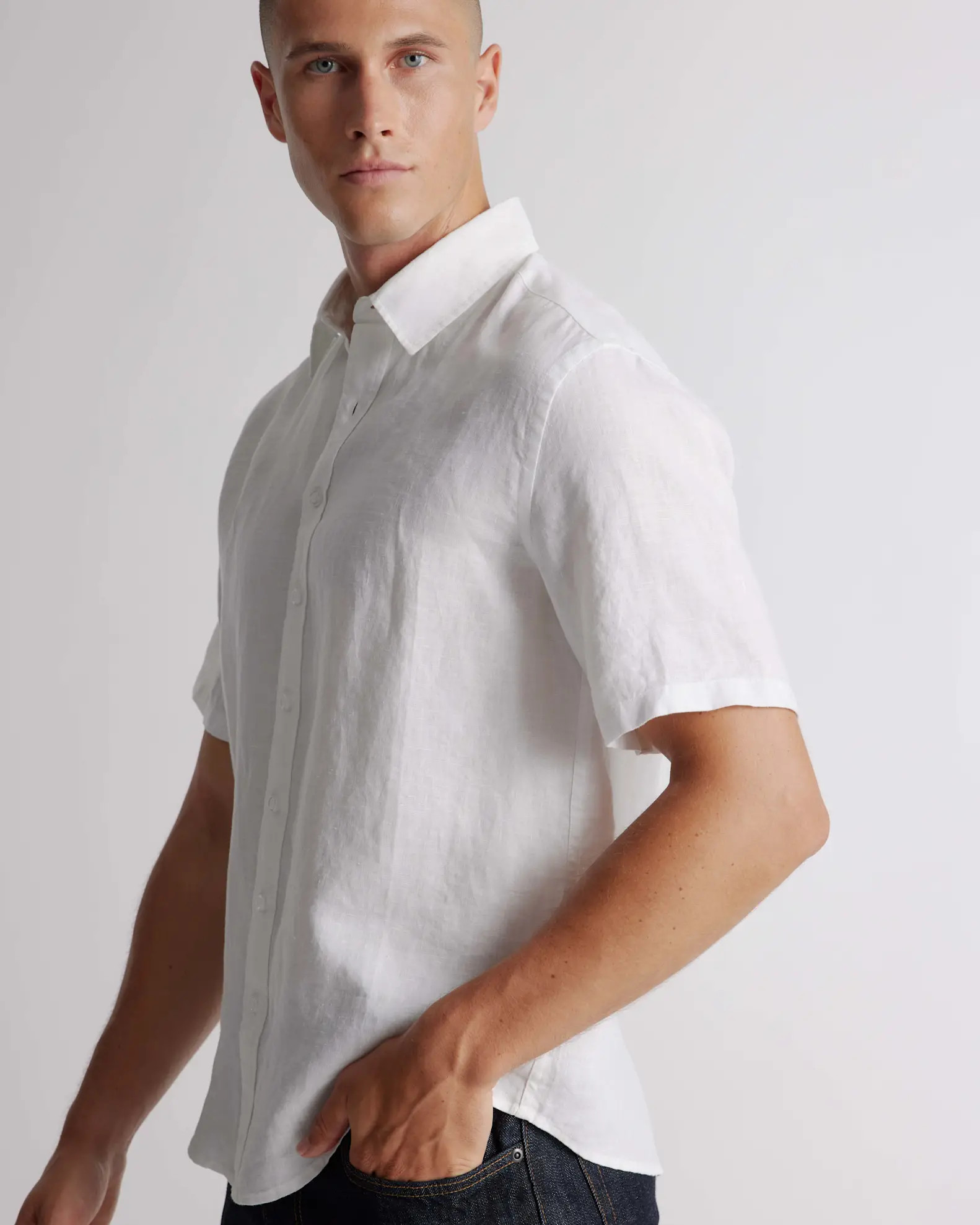 White Men's 100% European Linen Short Sleeve Shirt | Quince