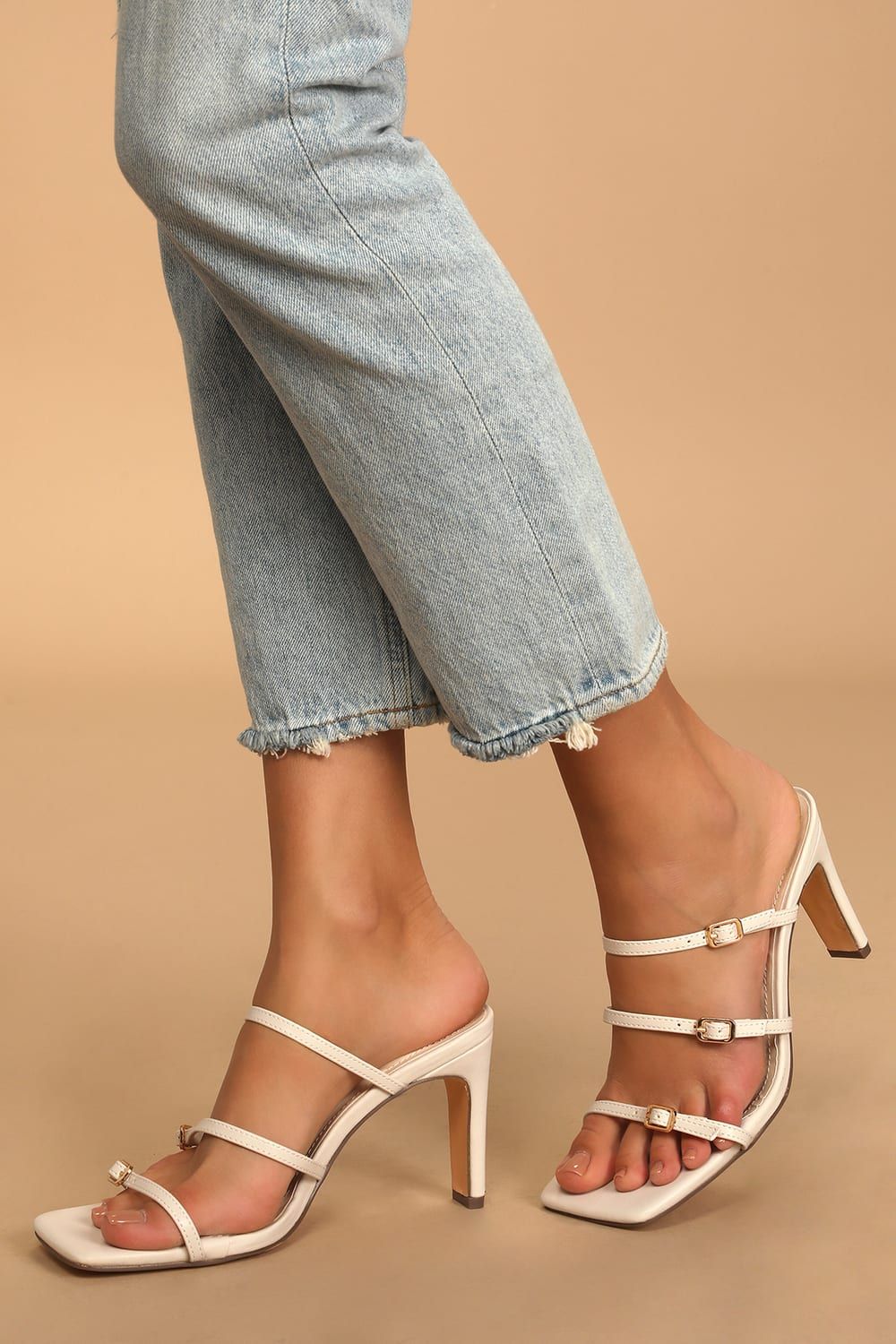Jayjae White Square Toe Buckled High Heel Sandals | Lulus (US)
