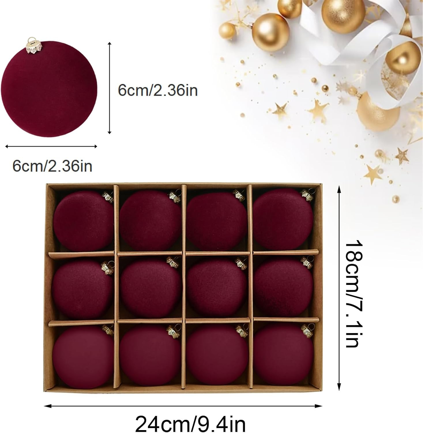 Dark Red Velvet Ornaments for Christmas - 12PCS Velvet Christmas Balls 2.36'' - Burgundy Flocked ... | Amazon (US)