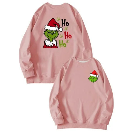 SEAYI Women s Grinch Printed Crewneck Sweatshirts Grinch Christmas Pullover Sweatshirt Santa Grinch Lightweight French Terry Pullover for Adult Pink/XXXL | Walmart (US)