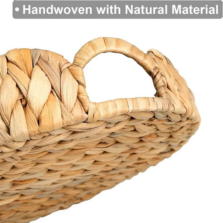 Scalloped Edge Round Tray, Serving Tray with Built-in Handles, Decoratve for Coffee Table, Rattan | Walmart (US)