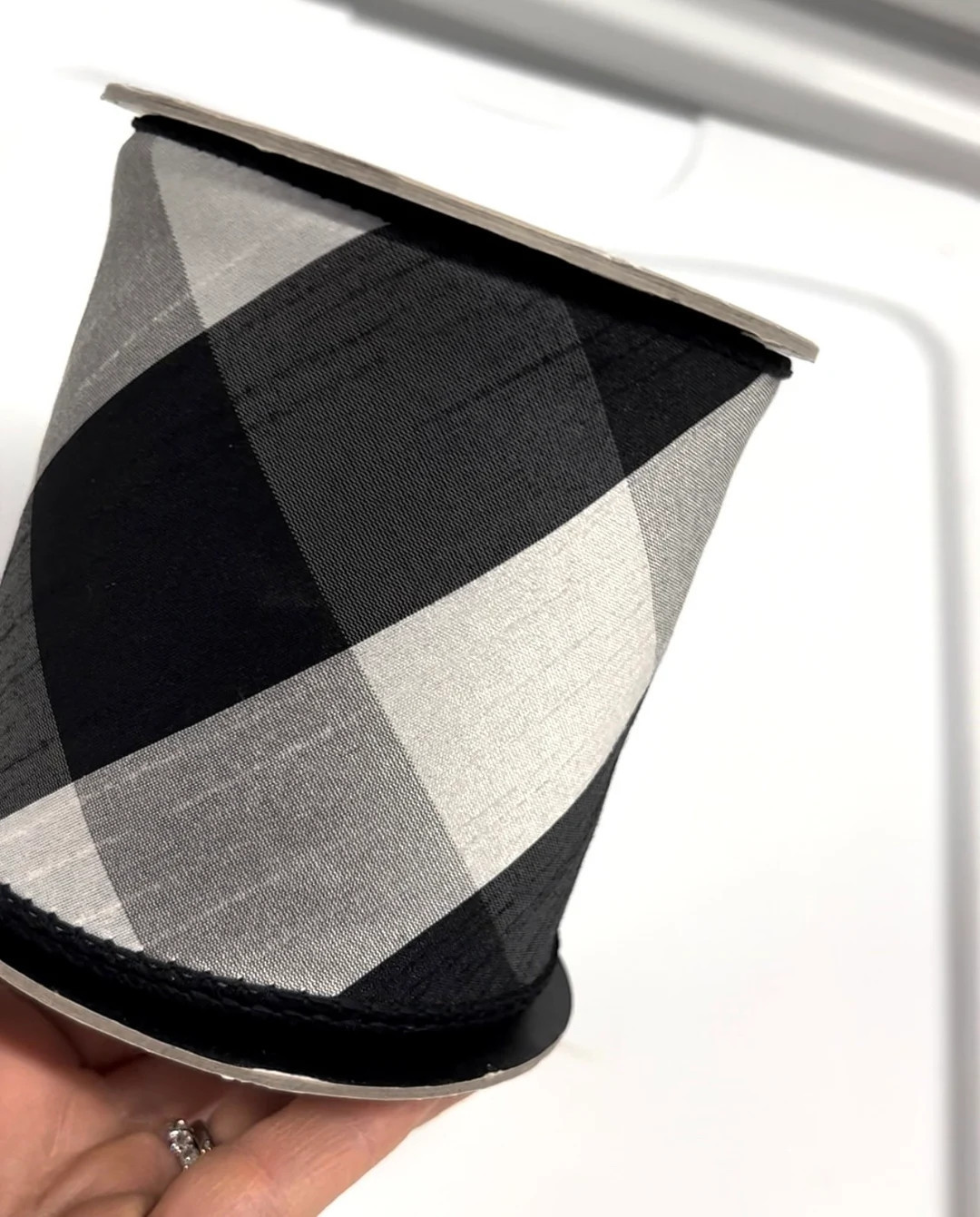 4" Diagonal Buffalo Plaid, White, Black and Grey Plaid, D.Stevens Ribbon, Premium Ribbon, Wired R... | Etsy (US)