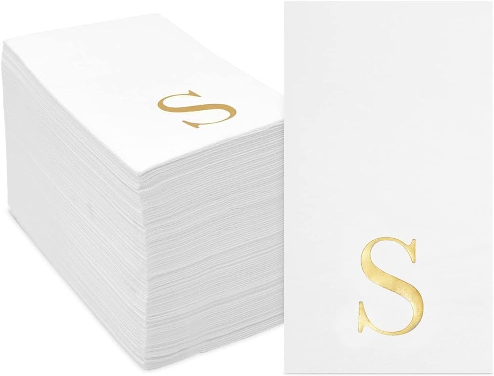 100 Pack Gold Foil Initial Letter S White Monogram Paper Napkins for Wedding Reception, Table Dec... | Amazon (US)