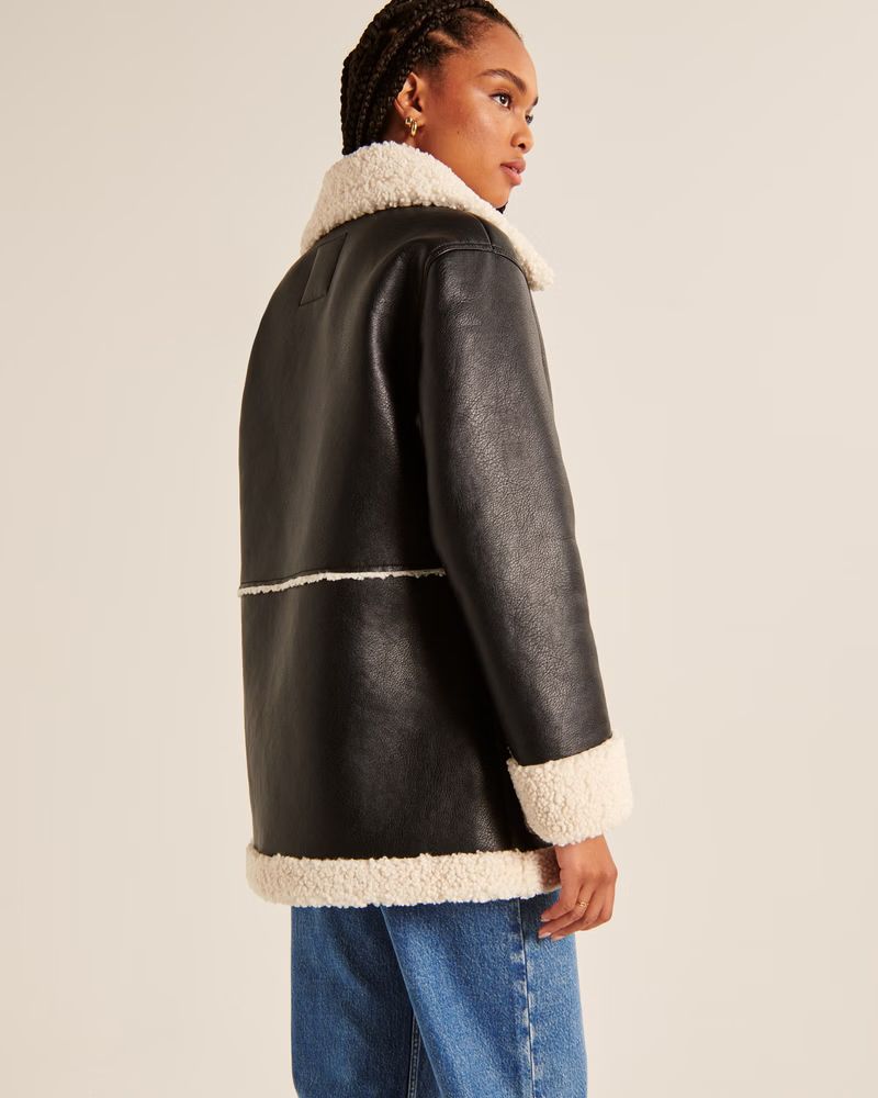 Women's Vegan Leather Shearling Jacket | Women's | Abercrombie.com | Abercrombie & Fitch (US)