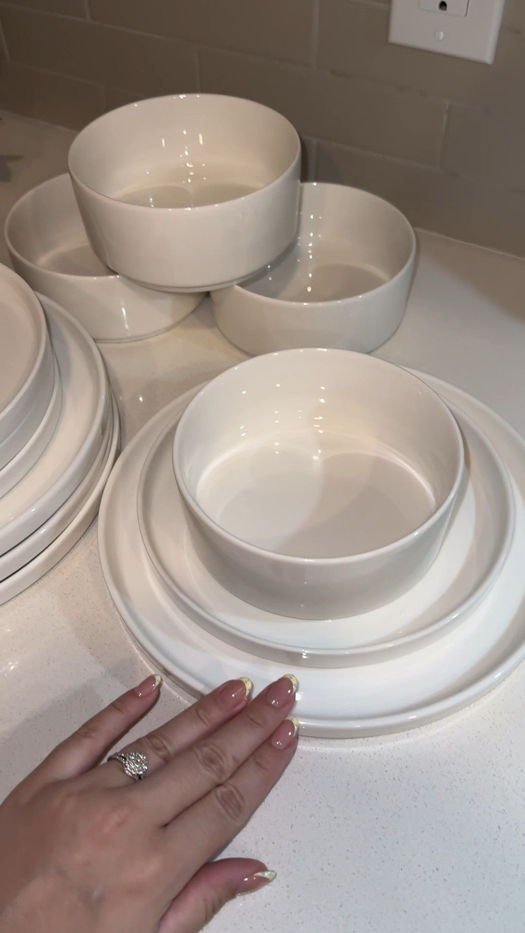 Modern dish set, dinning set, bows, salad plates. Serves 4 or 6! Amazing quality obsessed with the color 

#LTKfoodie #LTKHome #LTKWedding