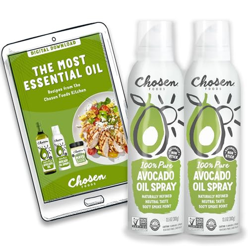 Chosen Foods 100% Pure Avocado Oil Spray, Keto and Paleo Diet Friendly, Kosher Cooking Spray for Baking, High-Heat Cooking and Frying (13.5 oz, 2 Pack) + Recipe eBook | Amazon (US)