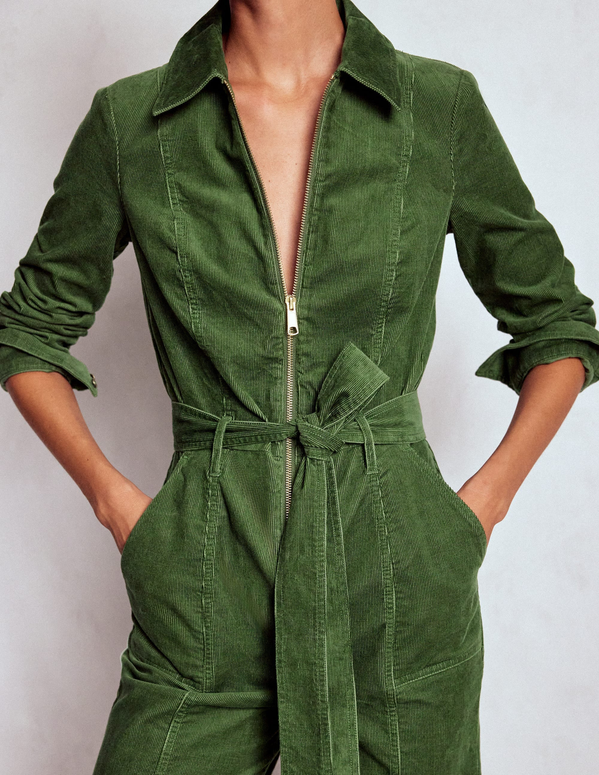 Zip Up Cord LS Jumpsuit-Fern | Boden (US)