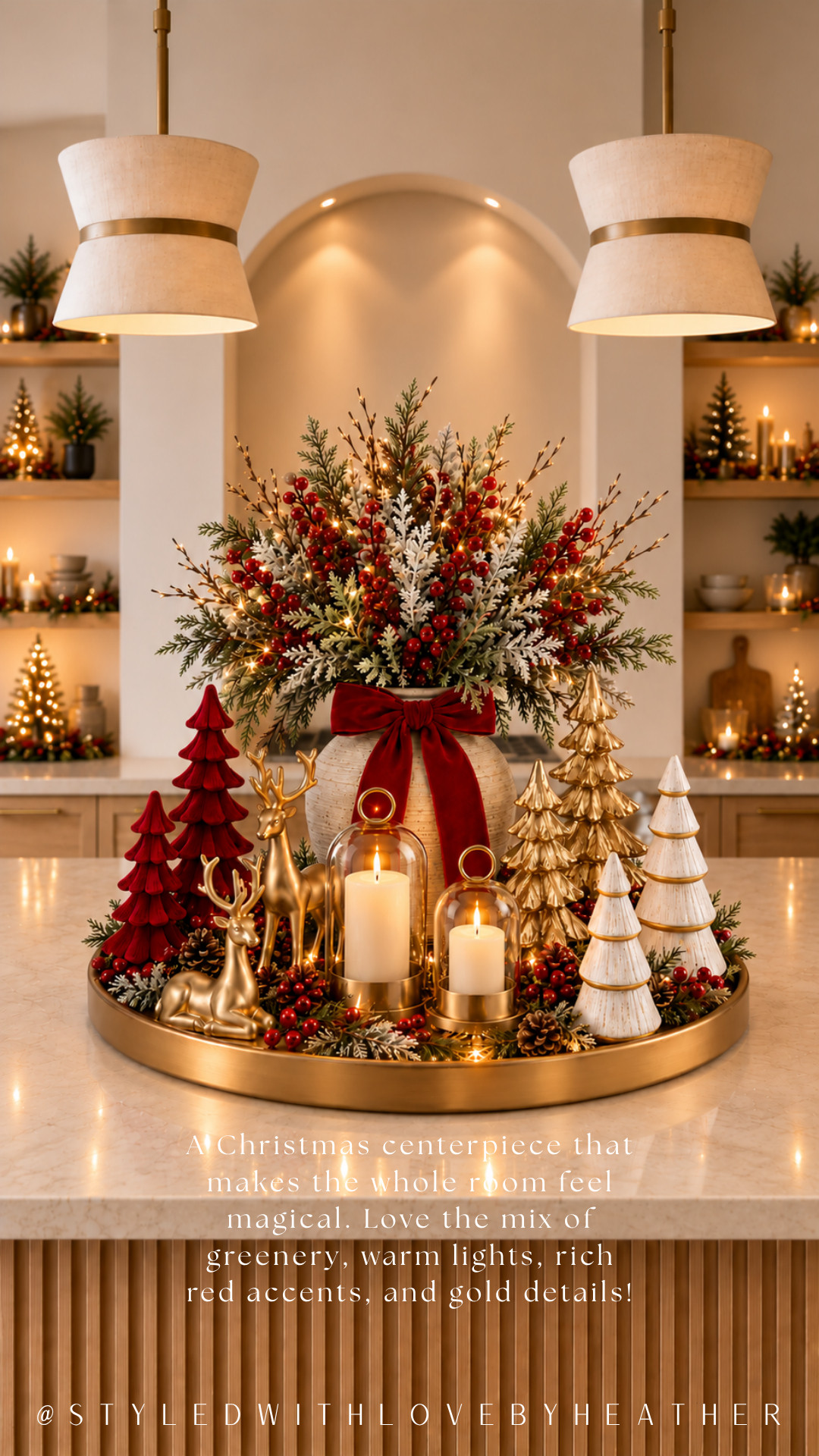 Okay, I may be decorating the kitchen for Christmas a little early… but look how pretty this is. 🎄✨ I love how the greenery, warm lights, rich red accents, and gold details instantly make the kitchen feel festive without looking overdone. It’s giving cozy holiday hosting—and I’m absolutely not mad about starting early. 🤎
I linked this Christmas kitchen centerpiece and my early holiday finds on LTK—tap to shop! 🛍️

#LTKstorytime #LTKSeasonal #LTKHome