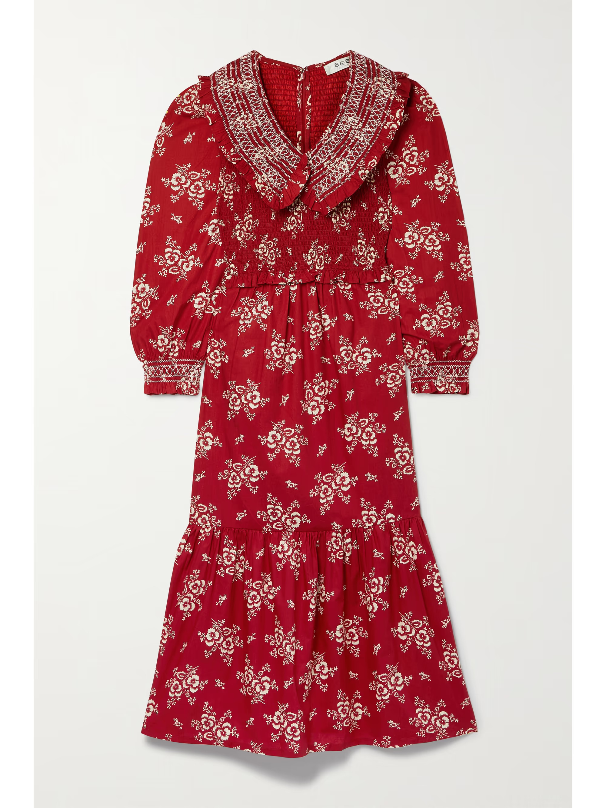 Alessia ruffled smocked floral-print cotton midi dress | NET-A-PORTER (US)