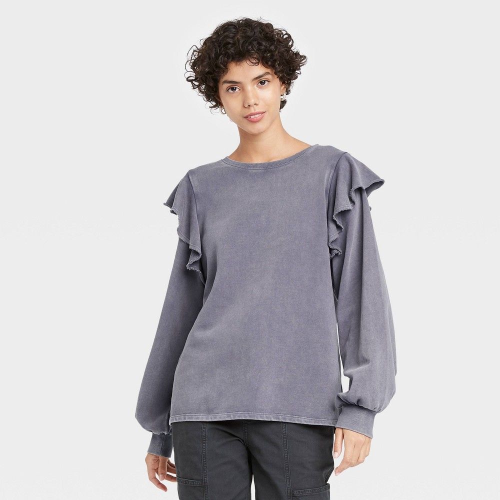 Women's Ruffle Sweatshirt - Universal Thread Gray S | Target