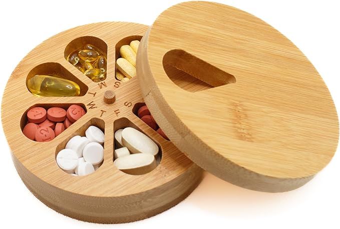 Medicine Organizer Wood Daily Weekly, Travel Pill Organizer and Pill Holder, Vitamin Medicine Pil... | Amazon (US)