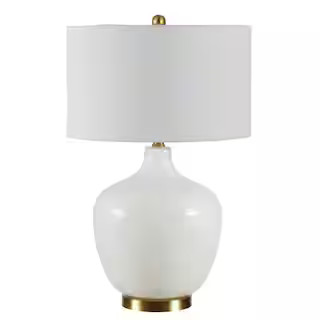 Eugenie 27 in. White Table Lamp with White Shade | The Home Depot