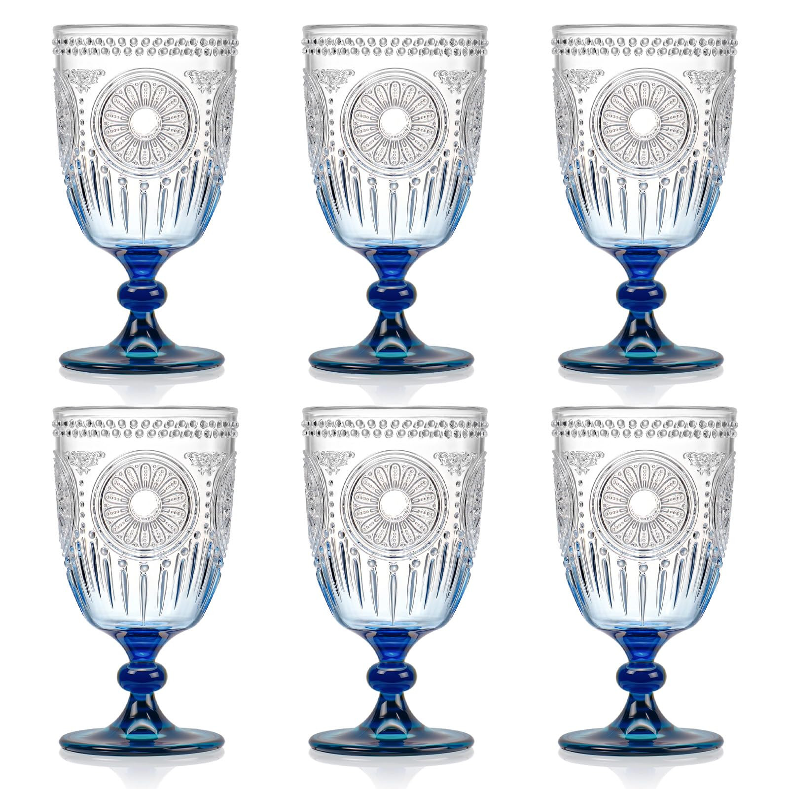 XUWAIDSGN 6Pcs Plastic Vintage Wine Glasses 13.5oz Reusable Embossed Goblet Glasses Blue Gradient... | Amazon (US)