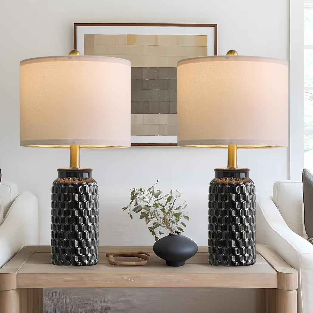 20.5" Black Modern Ceramic Bedside Lamp Set of 2 for Bedroom Decor Farmhouse Table Lamp for Livin... | Amazon (US)