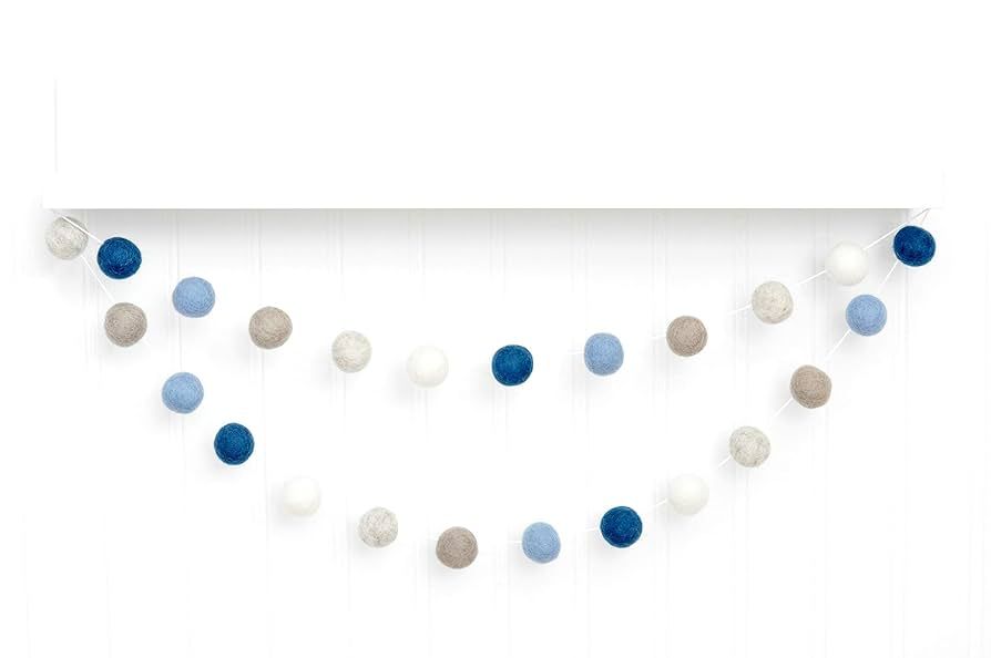 Baby Boy Nursery Garland - Navy, Blue, Stone, Oatmeal, Ivory - 1" (2.5 cm) felt balls | Amazon (US)