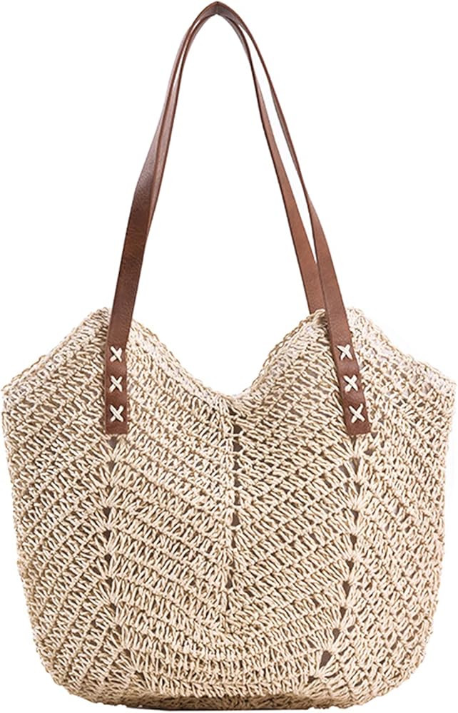 Women Straw Tote Bag Summer Beach Bags Large Woven Fishing Net Shoulder Bag Straw Bag | Amazon (US)