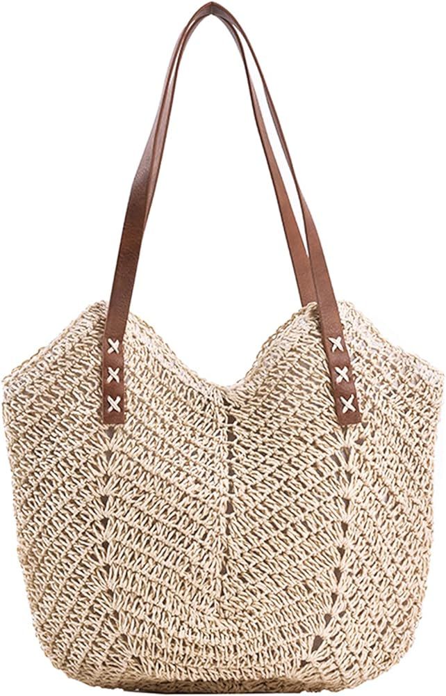 Women Straw Tote Bag Summer Beach Bags Large Woven Fishing Net Shoulder Bag Straw Bag | Amazon (US)