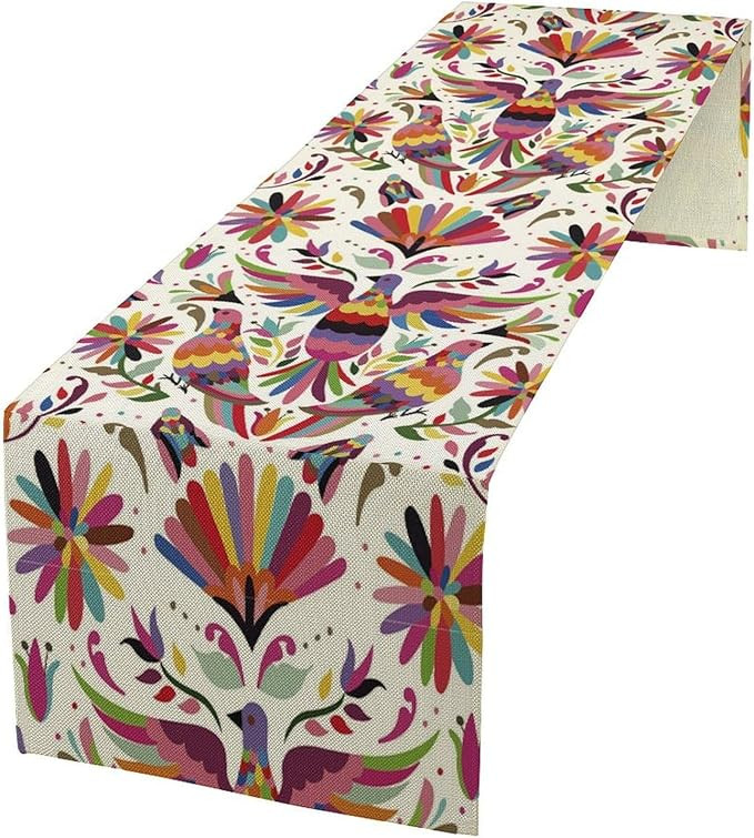 Mexican Table Runner, Mexican Otomi Birds Floral Fiesta Cinco De Mayo Table Runner Dinner RunnerD... | Amazon (US)