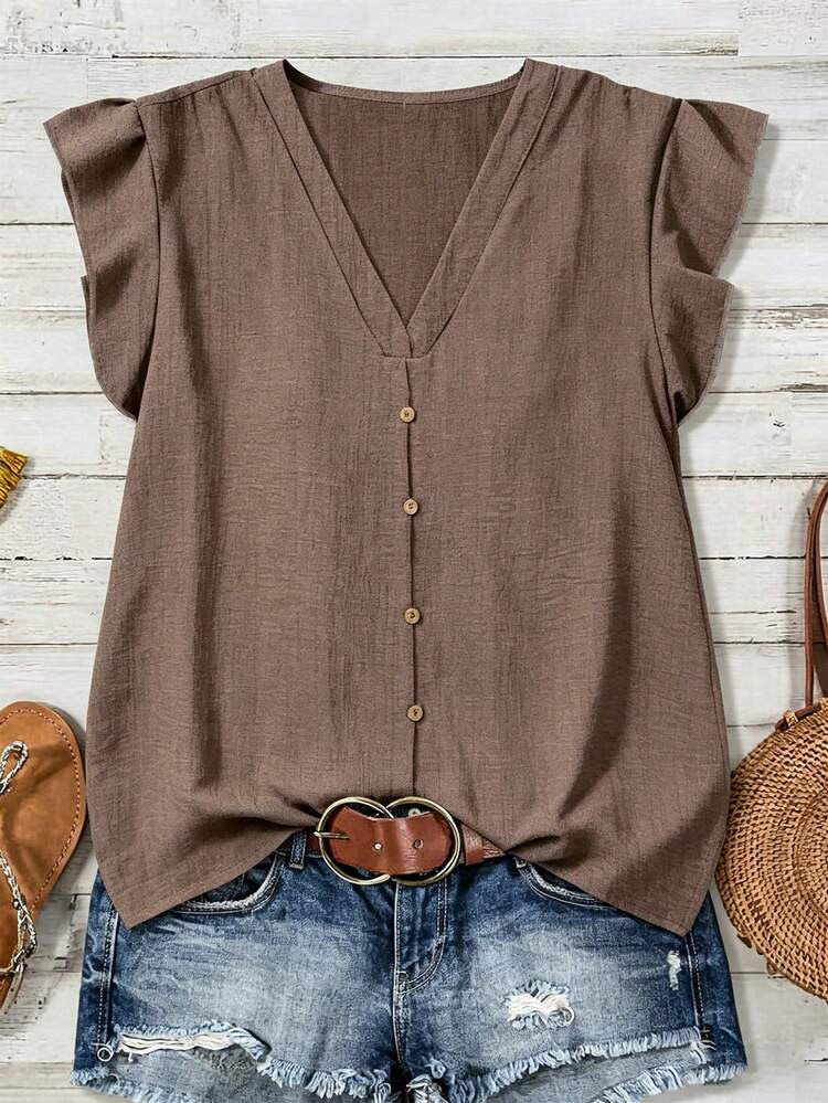 Women's Textured Casual Shirt, Versatile For Summer,Summer Top | SHEIN