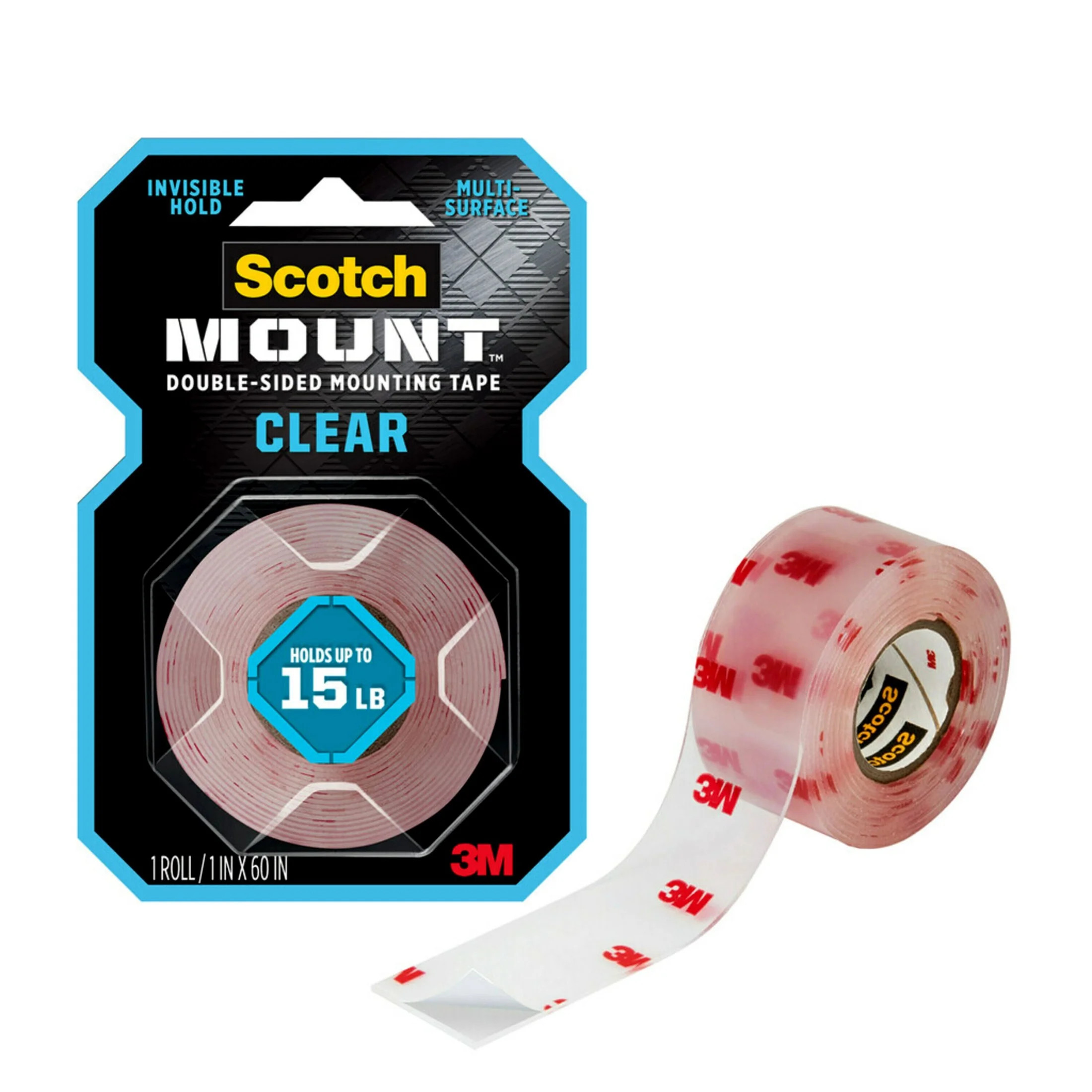 Scotch-Mount Clear Double-Sided Mounting Tape, 1 in x 60 in, 1 Roll | Walmart (US)