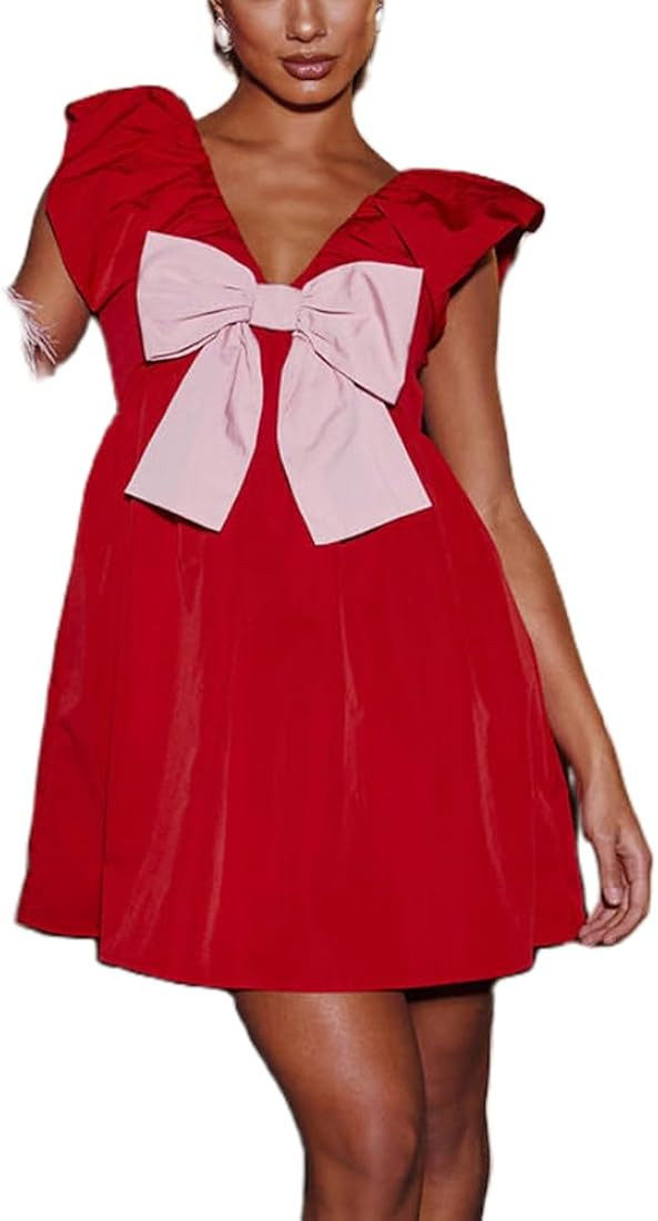 Women Y2k Sleeveless Mini Dress Sexy Square Neck Ruffle Short Dress Elegant Party A Line Dress Co... | Amazon (US)