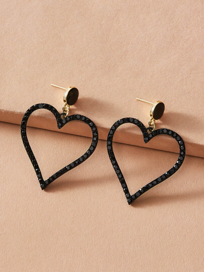 1pair Rhinestone Decor Heart Drop Earrings | SHEIN