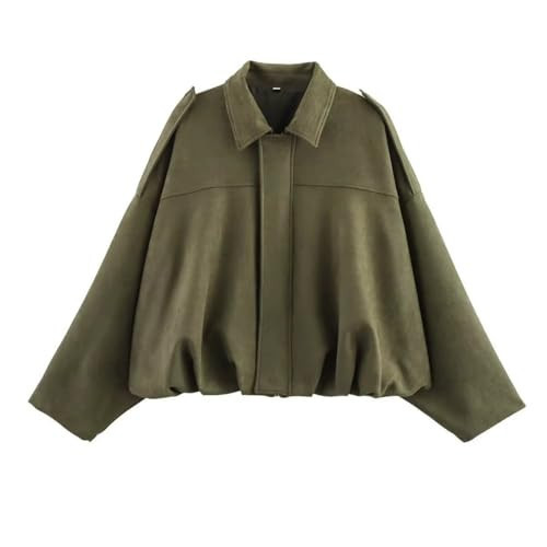 IWEMEK Pilot Bomber Jacket Women's Faux Suede Jacket Long Sleeve Oversized Streetwear Coat with Zip Button Closure Winter Loose Fit Coat for Winter Autumn Concerts Green M | Amazon (UK)