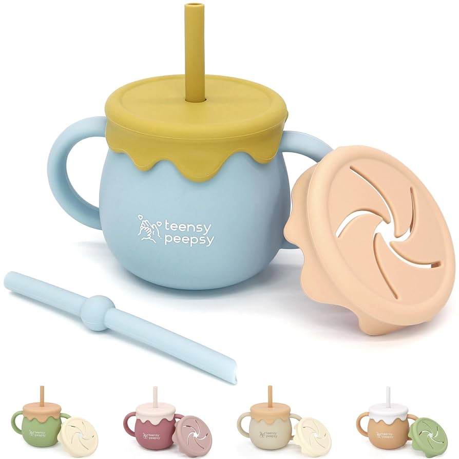 Honey Jar Pot 3-in-1 Silicone Training Cup 8.5oz, Baby Sippy Cup with Straw & Snack Cup for 6 mon... | Amazon (US)