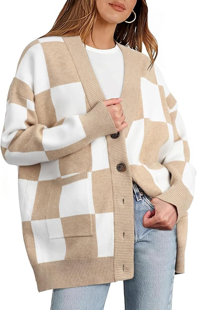 Plus Size Cardigan Sweaters for Women Graphic Print V Neck Button Down Oversized Cardigans 2023 L... | Amazon (US)
