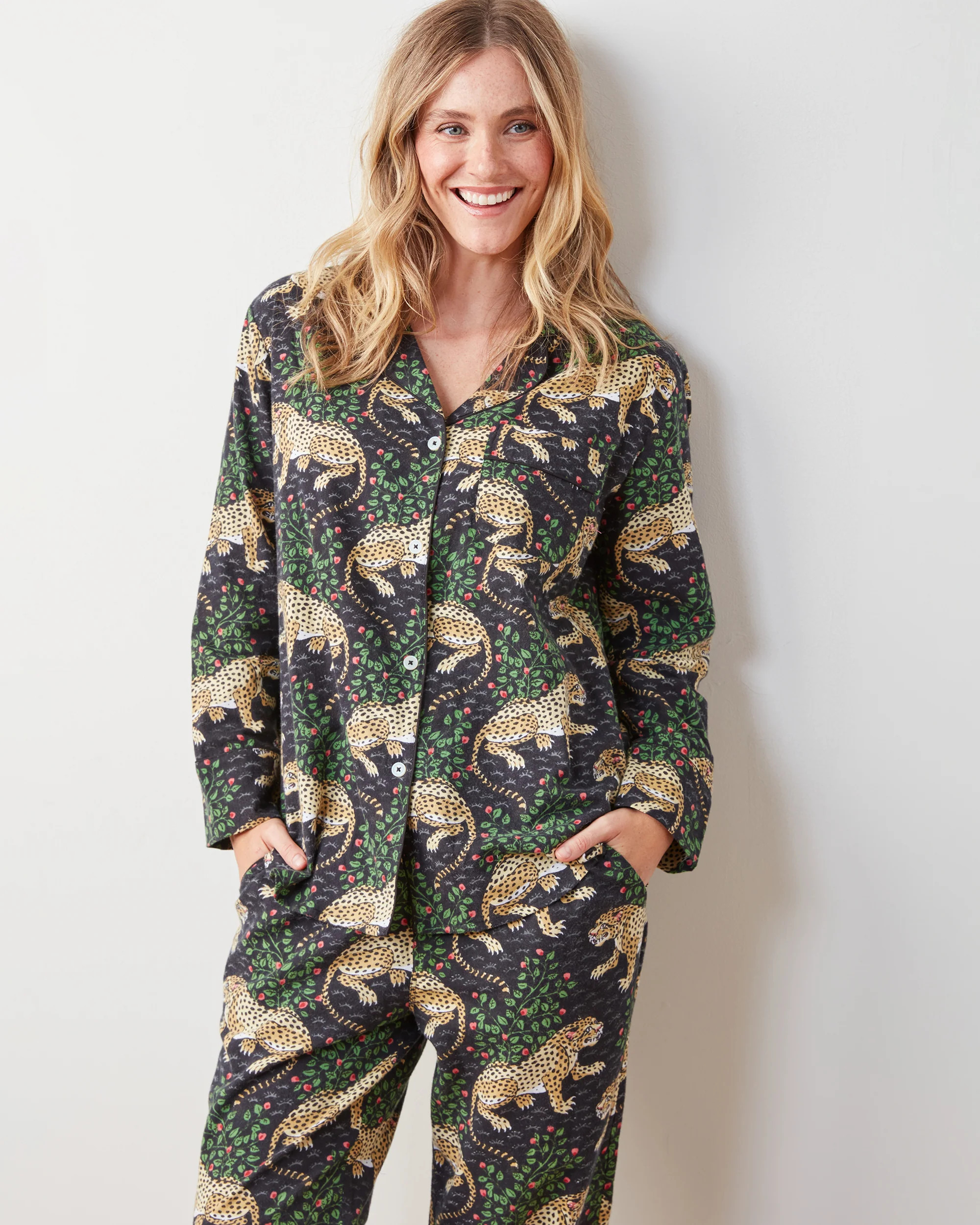 Bagheera - Women's Petite Flannel Long PJ Set - Ink | Printfresh