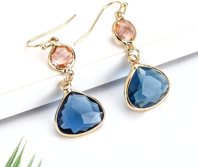 Sapphire Earrings, Simple Trendy Pink Blue Crystal Oval Geometric Dangle Earrings Elegant Sparkly... | Amazon (CA)