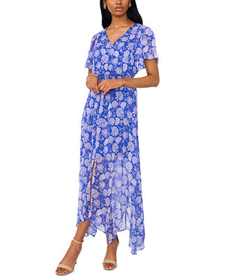 Women's Flutter-Sleeve Handkerchief-Hem Maxi Dress | Macy's