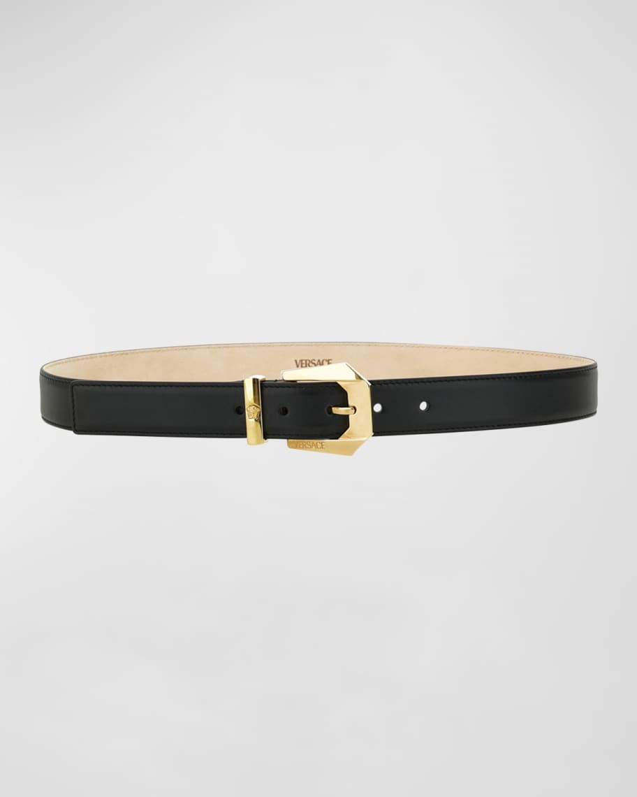 Versace Medusa Heritage Leather & Brass Belt | Neiman Marcus