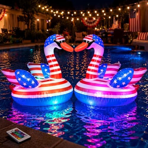 Arrowbash 2 Pack 4th of July Inflatable Swan Floating Pool Lights 19 x 16 Inch Led Patriotic Infl... | Amazon (US)