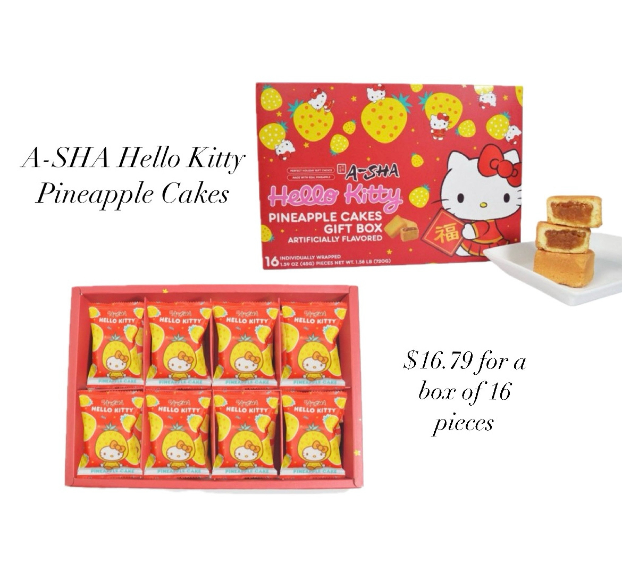 A-SHA Hello Kitty Pineapple cakes - product of Taiwan. Price may vary by location and in stores.

Just in time for the Lunar New Year!

#LTKfindsunder50 #LTKGiftGuide