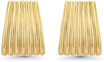 18K gold plated Chunky Statement Earrings for Women by SNGIA, Small Handmade Trendy Stud Ribbed J... | Amazon (US)