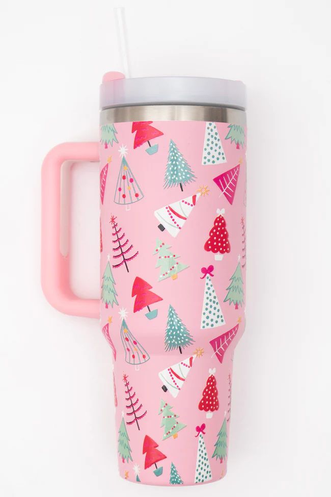 Sippin' Pretty Christmas Tree 40 0z Drink Tumbler With Lid And Straw | Pink Lily
