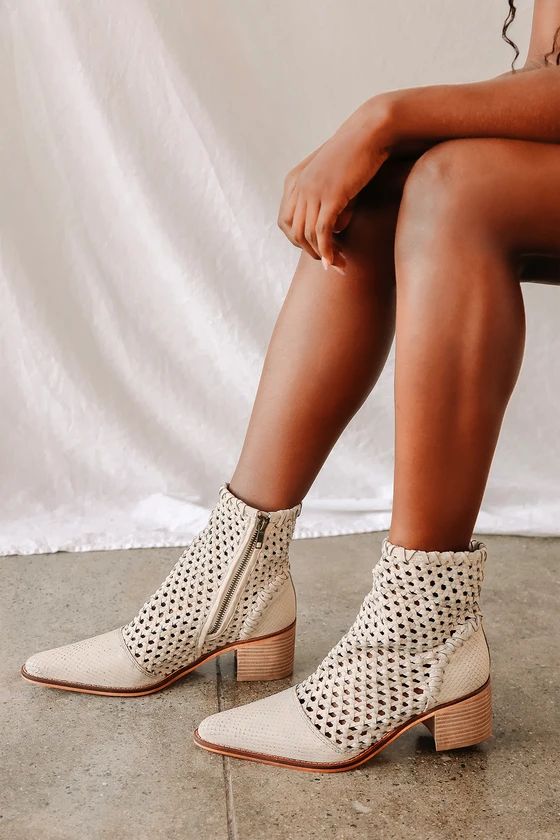 In The Loop White Leather Woven Boots | Lulus (US)