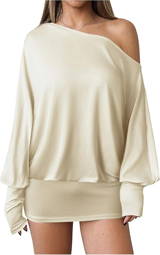 SOLY HUX Women's Long Sleeve Off The Shoulder Dress Y2k Mini Dress Streetwear Music Festival Outf... | Amazon (US)