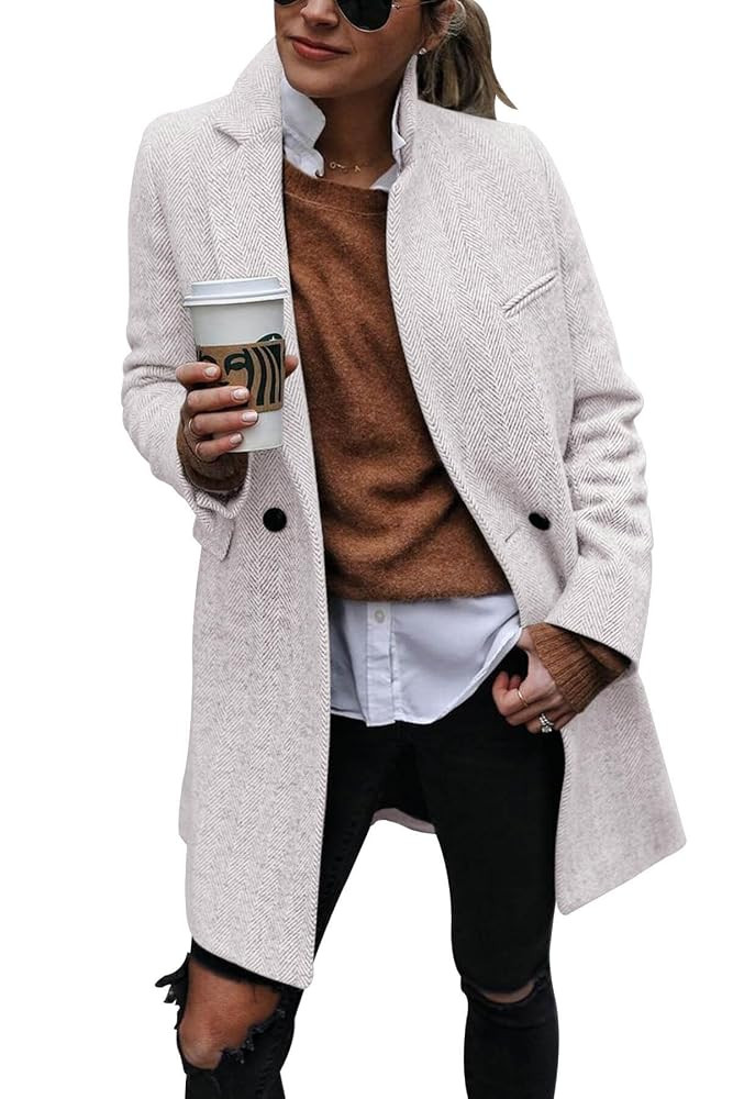 Ebifin Women's Notch Lapel Double Breasted Trench Coat Peacoat Winter Casual Long Blazer Jacket O... | Amazon (US)