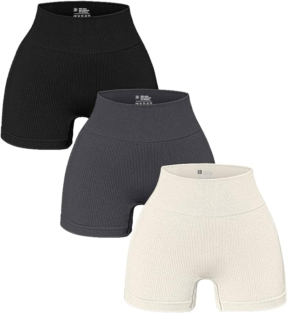 OQQ Women's 3 Piece Yoga Shorts Ribbed Seamless Workout High Waist Athletic Leggings | Amazon (US)